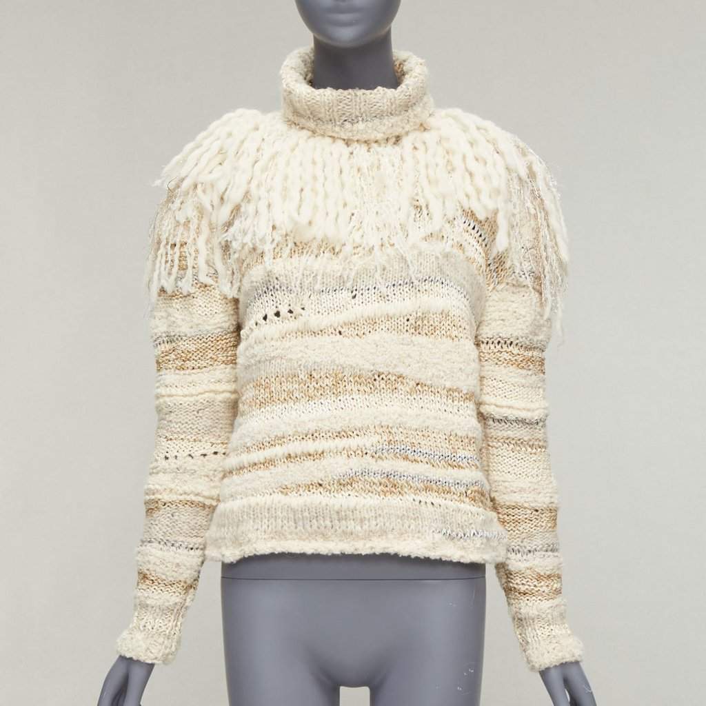 Prabal Gurung Fringe Crochet Sweater Beige Wool Never worn - Front View