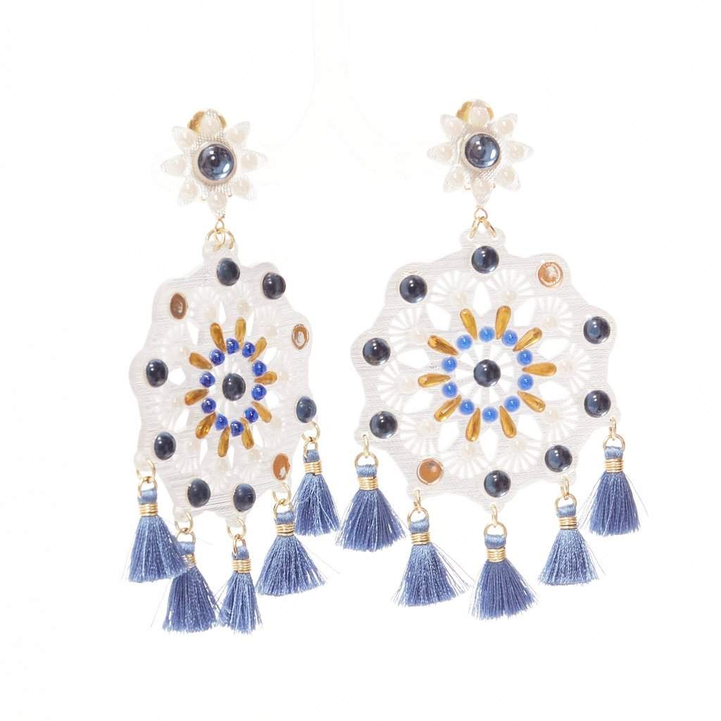 Mercedes Salazar Acrylic Tassel Earrings White Plastic Fair condition - Front View