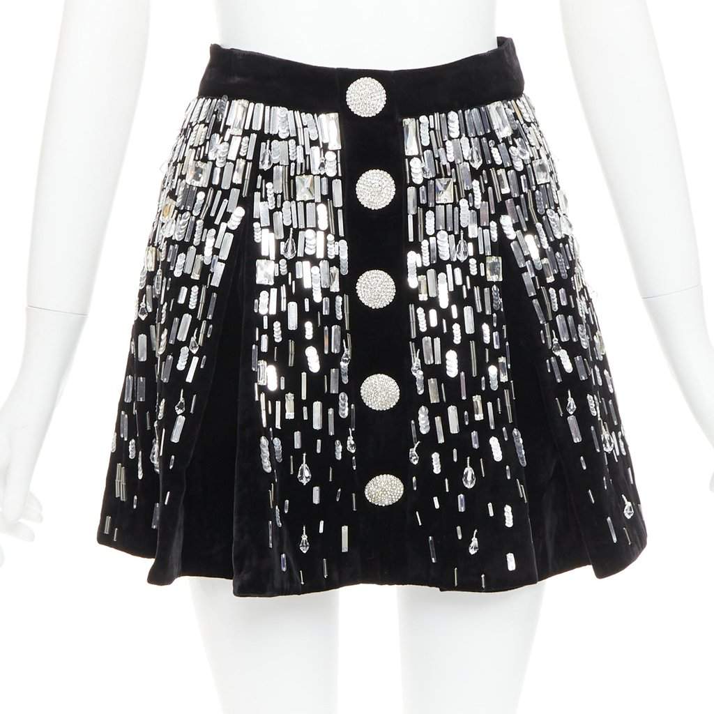 Balmain Embellished Skater Black Velvet Very good condition - Front View
