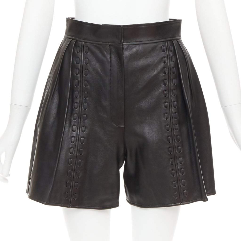 Alexander McQueen Black Leather Shorts Black Leather Very good condition - Front View