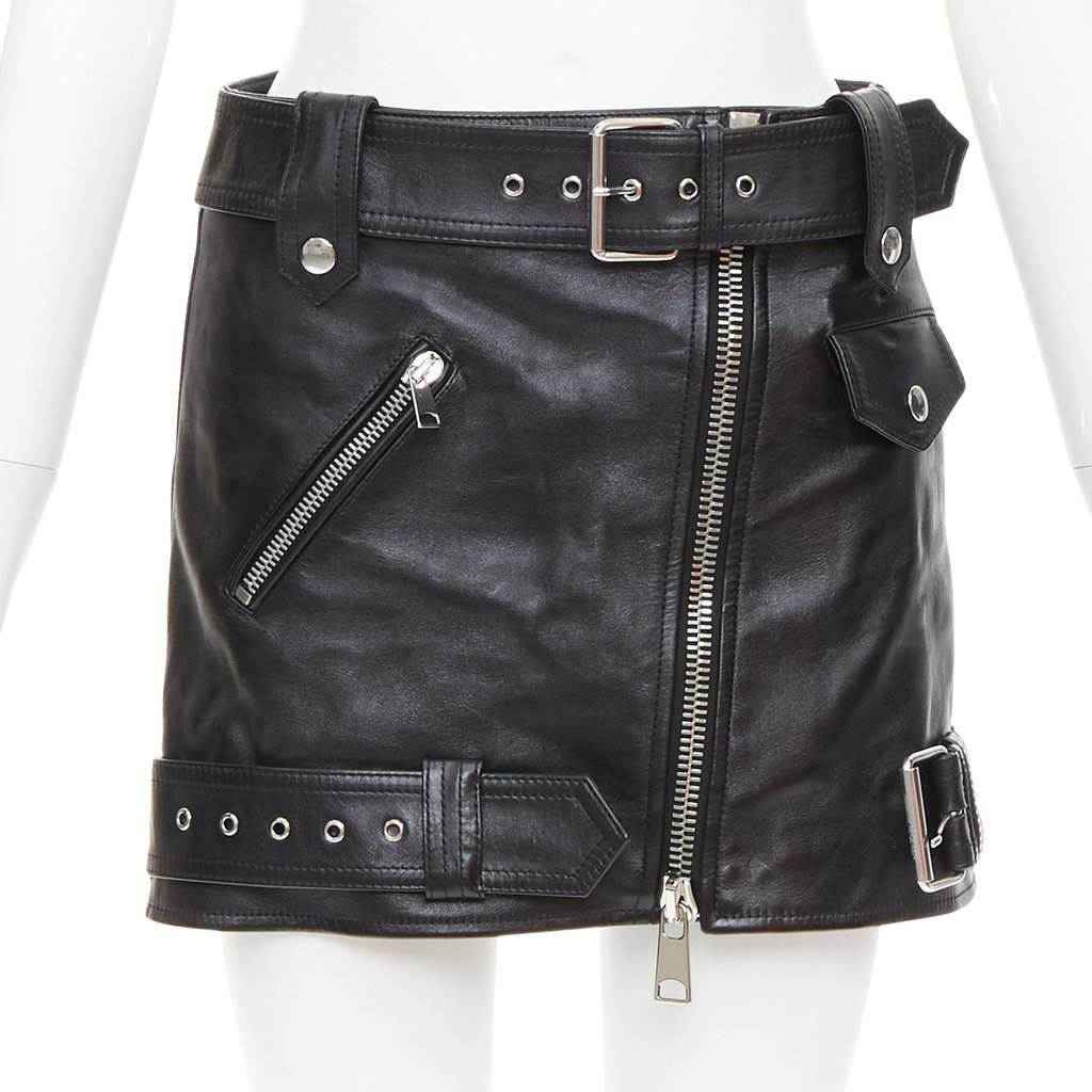 Alexander McQueen Black Leather Skirt Black Leather Very good condition - Front View