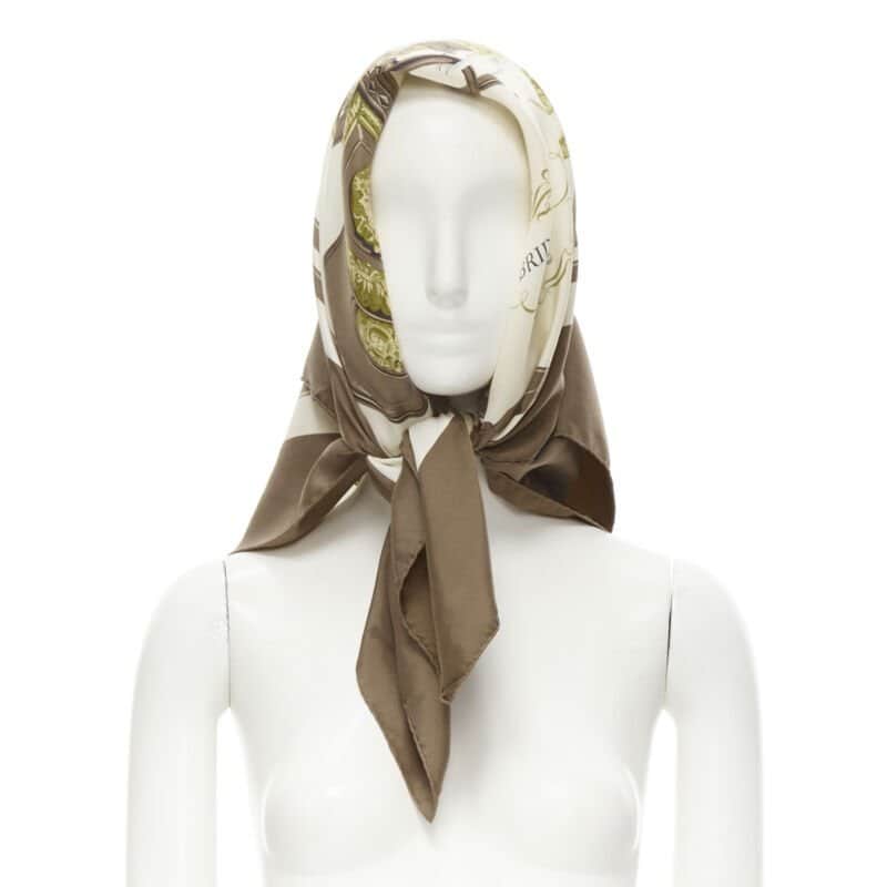 Hermès Brides Print Scarf Brown Silk Good condition - Front View