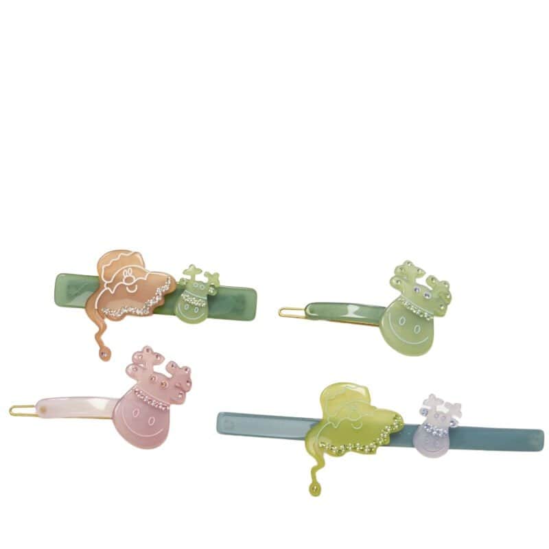 Unsigned Santa Hair Clips Green Plastic Never worn - Front View
