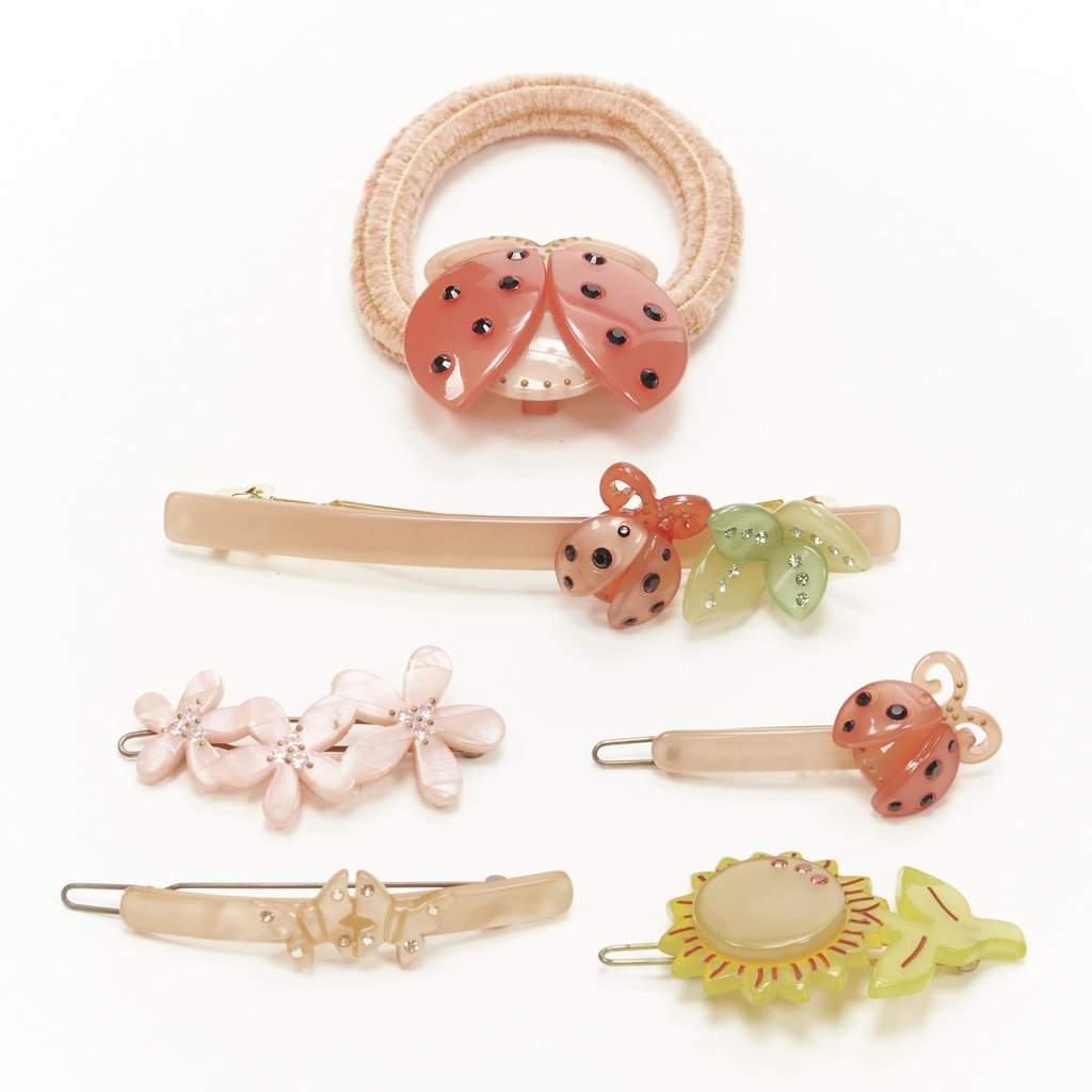 Unsigned Beetle Hair Clips Pink Plastic Very good condition - Front View