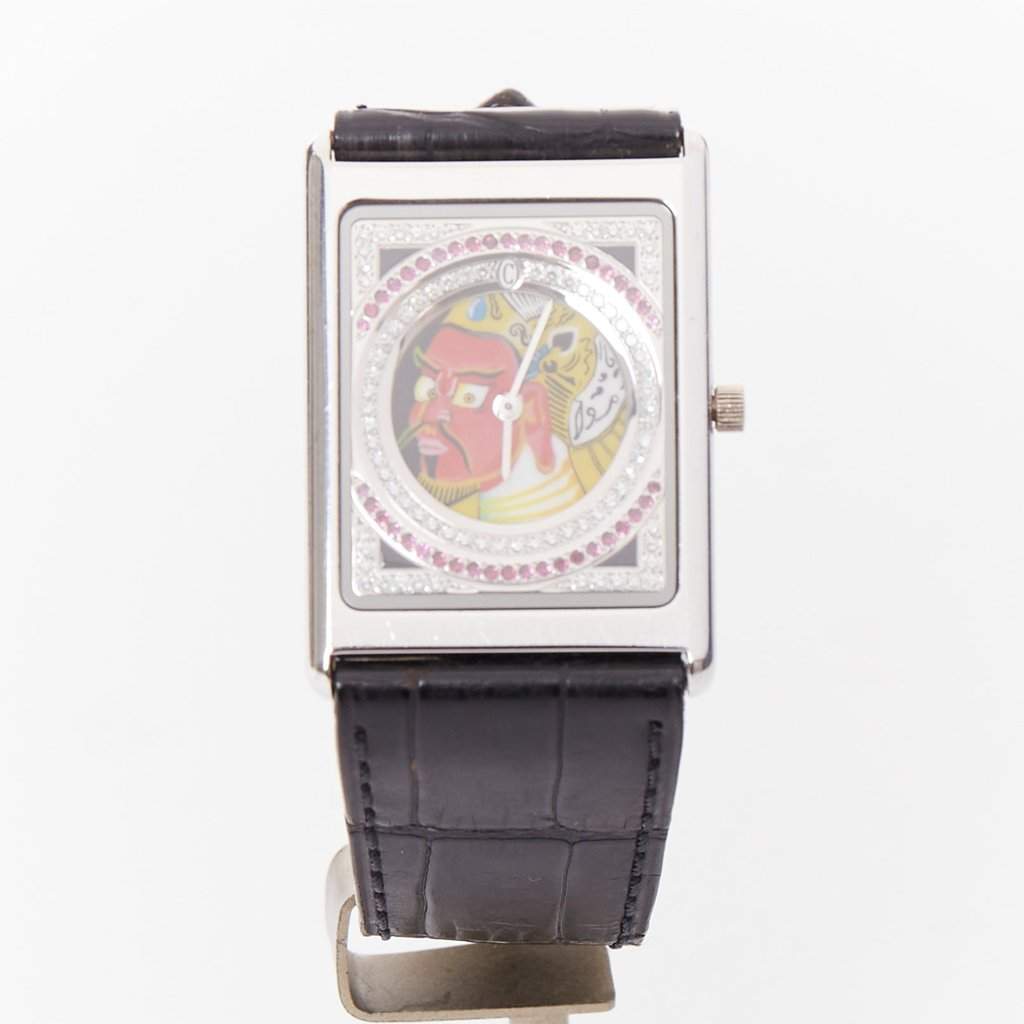 Unsigned Limited Edition Guan Yu 18K White Gold Diamond Ruby Watch Black White Gold Fair condition - Front View
