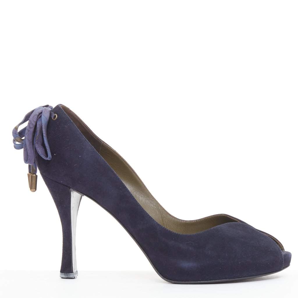 Hermès Navy Suede Heels Navy Suede Fair condition - Front View