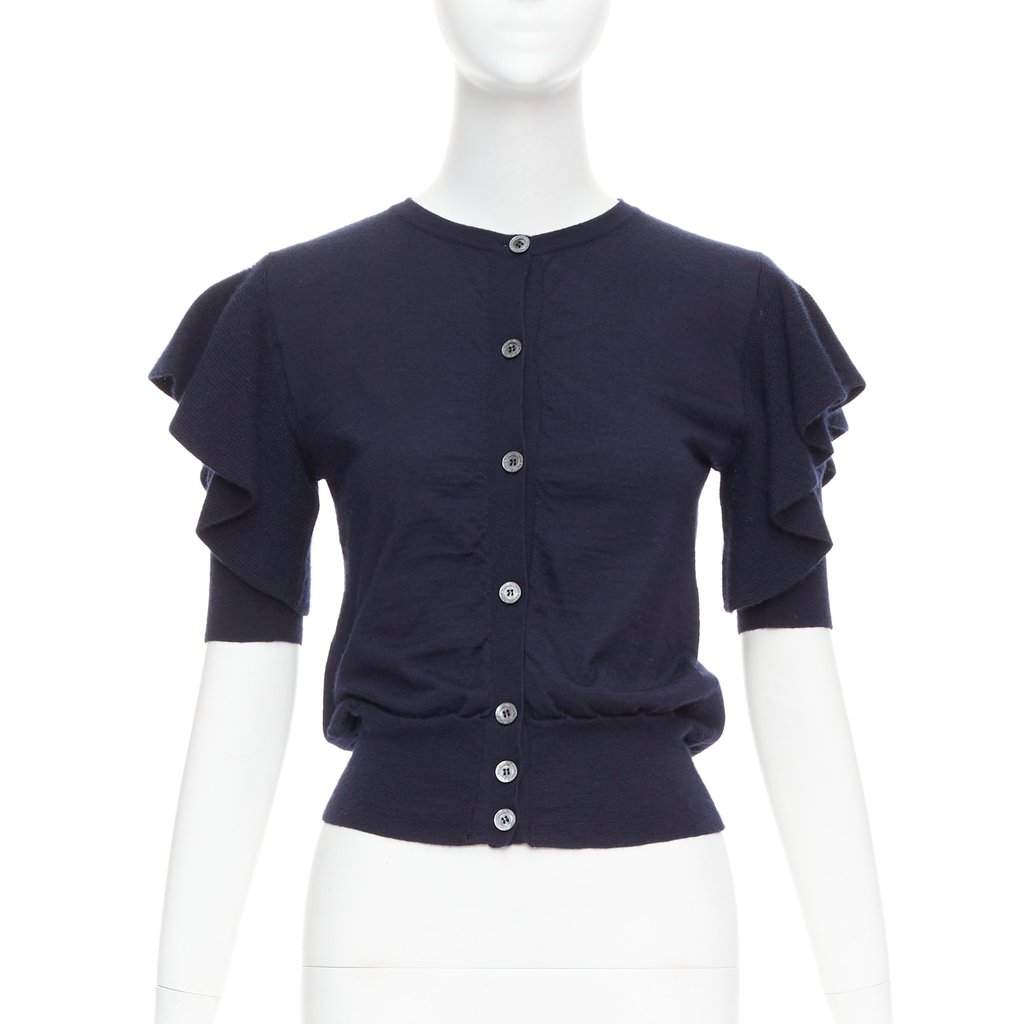 Viktor & Rolf Ruffle Sleeve Cardigan Navy Cashmere Very good condition - Front View