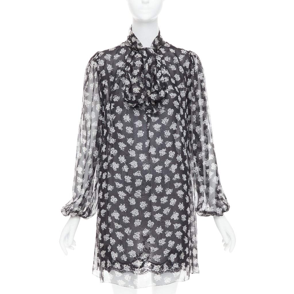 Dolce & Gabbana Floral Sheer Dress Black Silk Fair condition - Front View