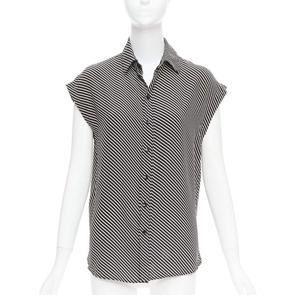 Saint Laurent Striped Sleeveless Top Black Silk Very good condition - Front View