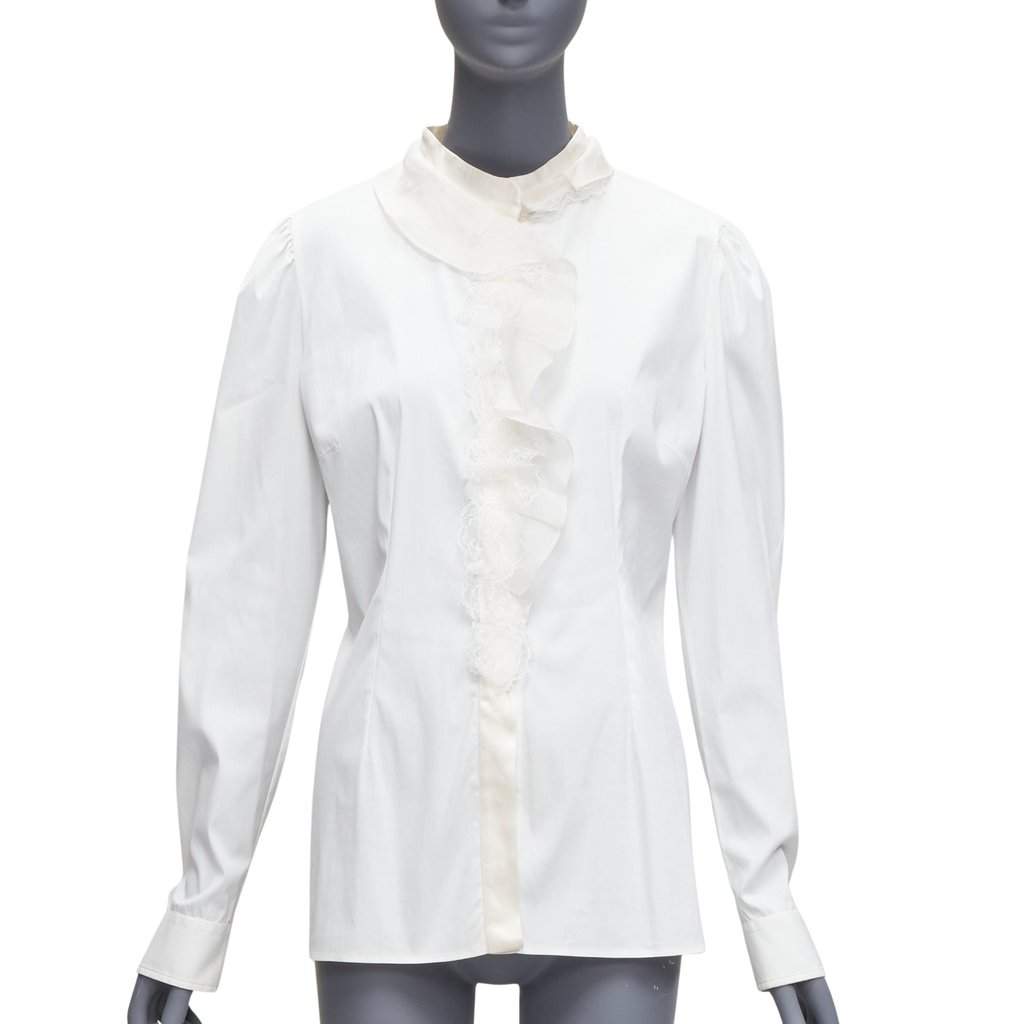 Dolce & Gabbana Lace Fitted Shirt Beige Cotton Fair condition - Front View