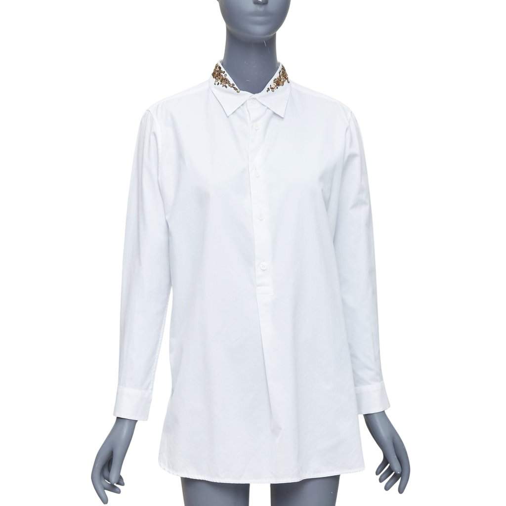 Yohji Yamamoto Sequinned Collar Shirt White Cotton Good condition - Front View