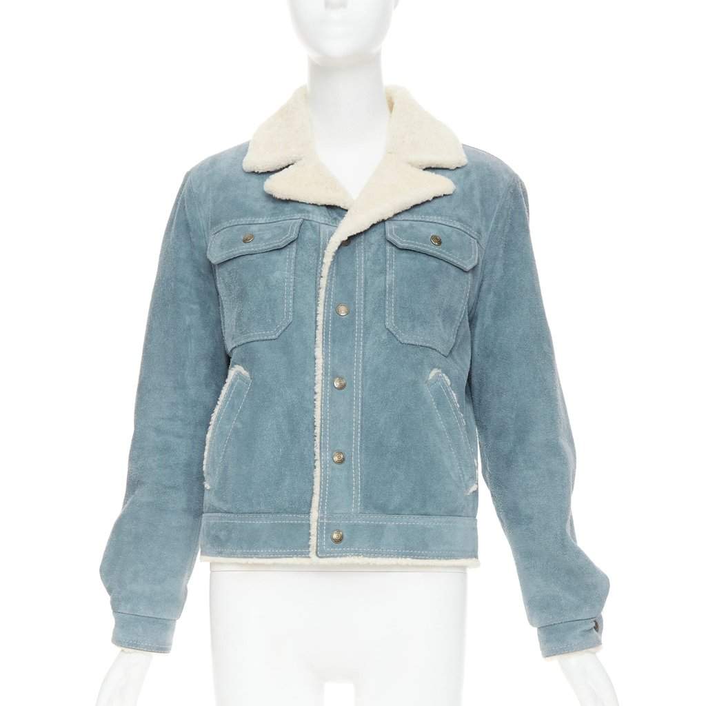 Saint Laurent Blue Suede Coat Blue Suede Fair condition - Front View