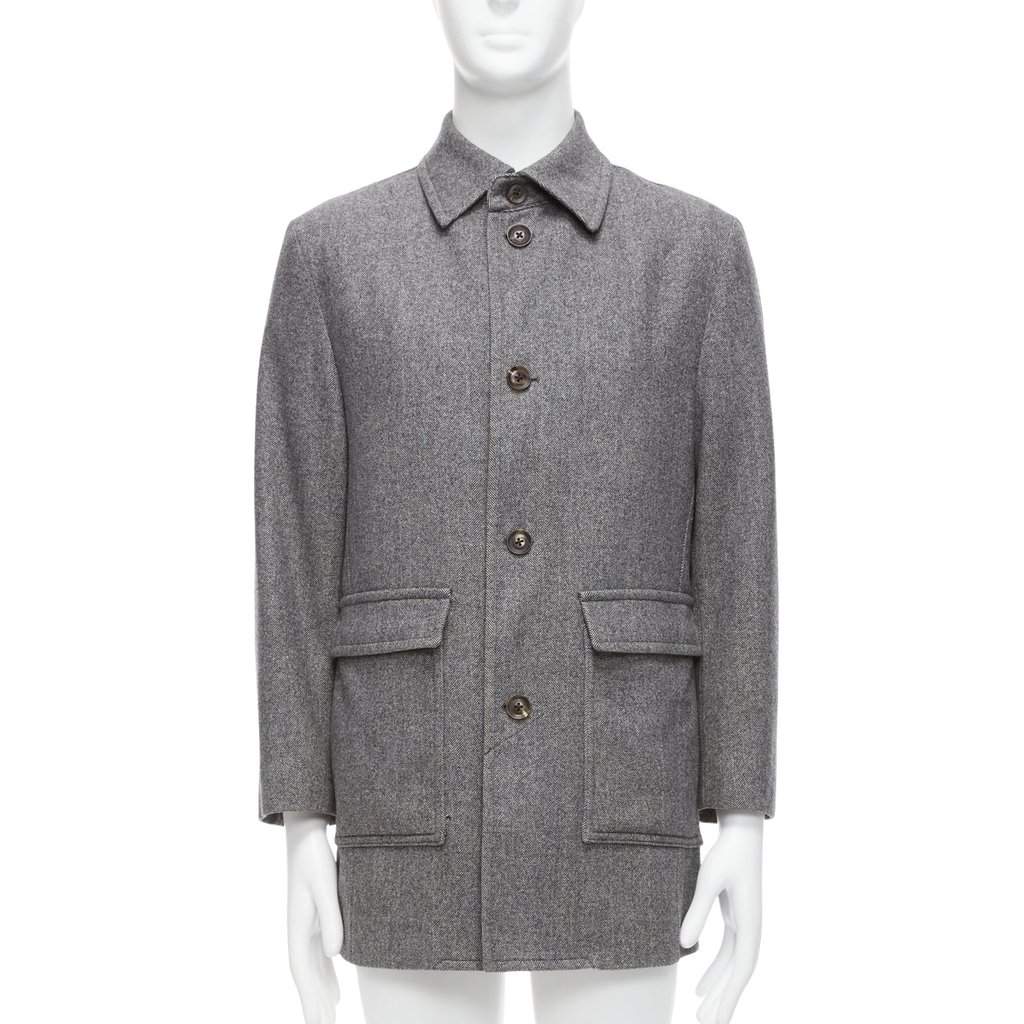 Lanvin Grey Herringbone Overcoat Grey Wool Very good condition - Front View