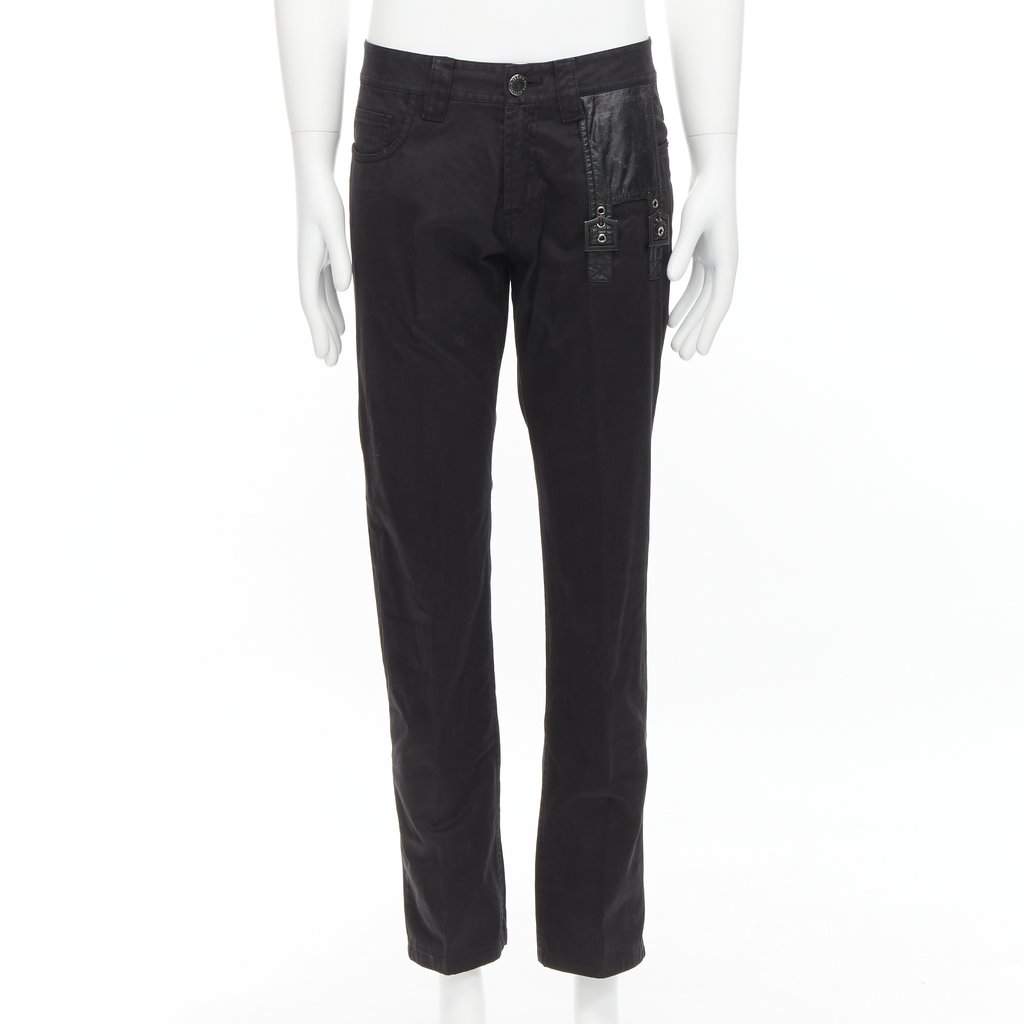 Jean Paul Gaultier Logo Embroidered Jeans Black Cotton Fair condition - Front View
