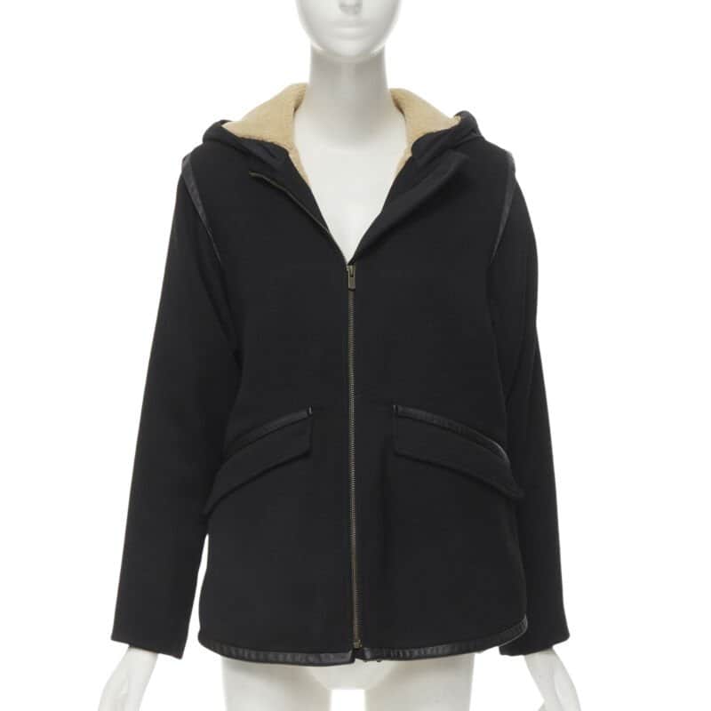 Maje Black Shearling Flared Coat Black Polyester Never worn - Front View