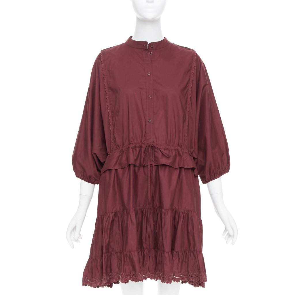 See by Chloé Scallop Trim Dress Burgundy Cotton Very good condition - Front View