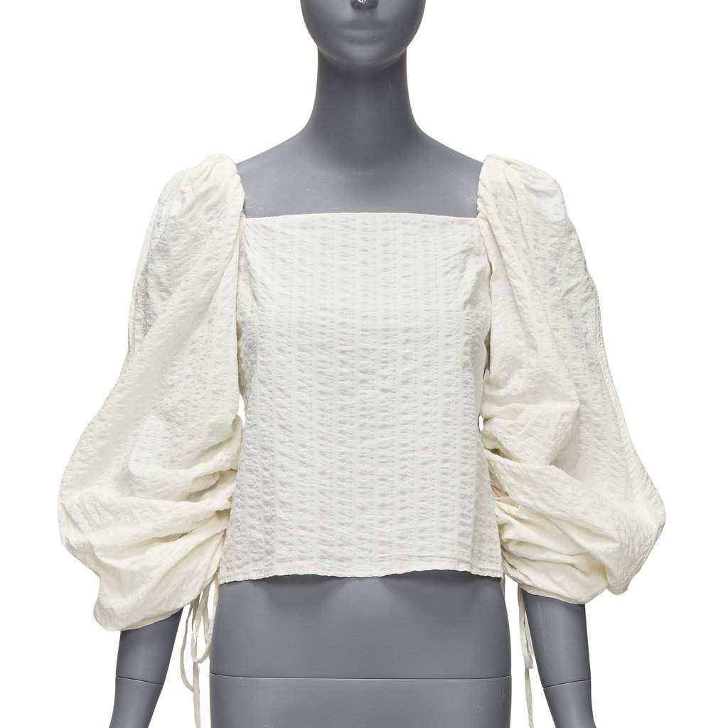REJINA PYO Ruched Peasant Top Beige Cotton Never worn - Front View