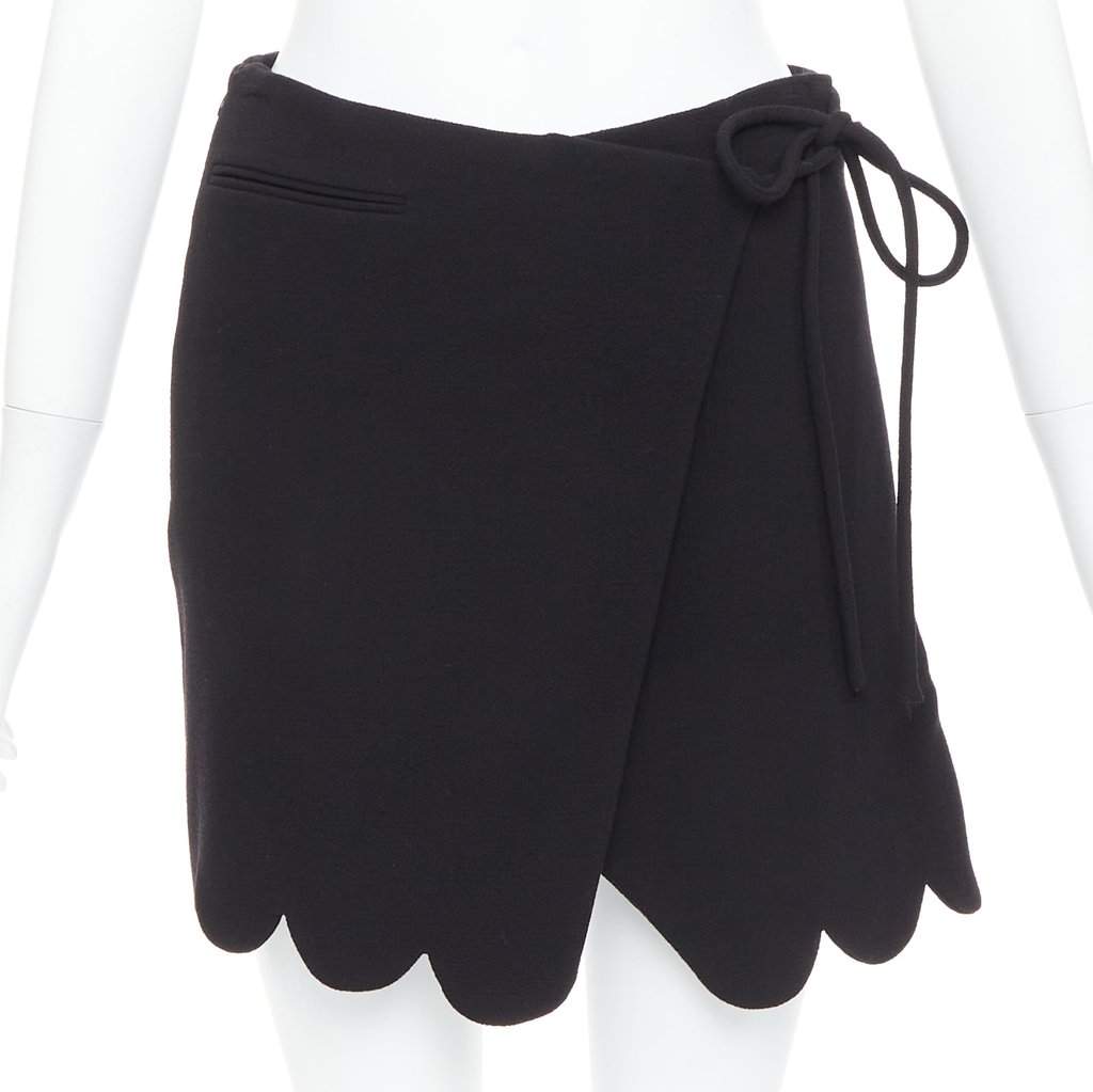 Mach & Mach Bow Wrap Skirt Black Wool Very good condition - Front View