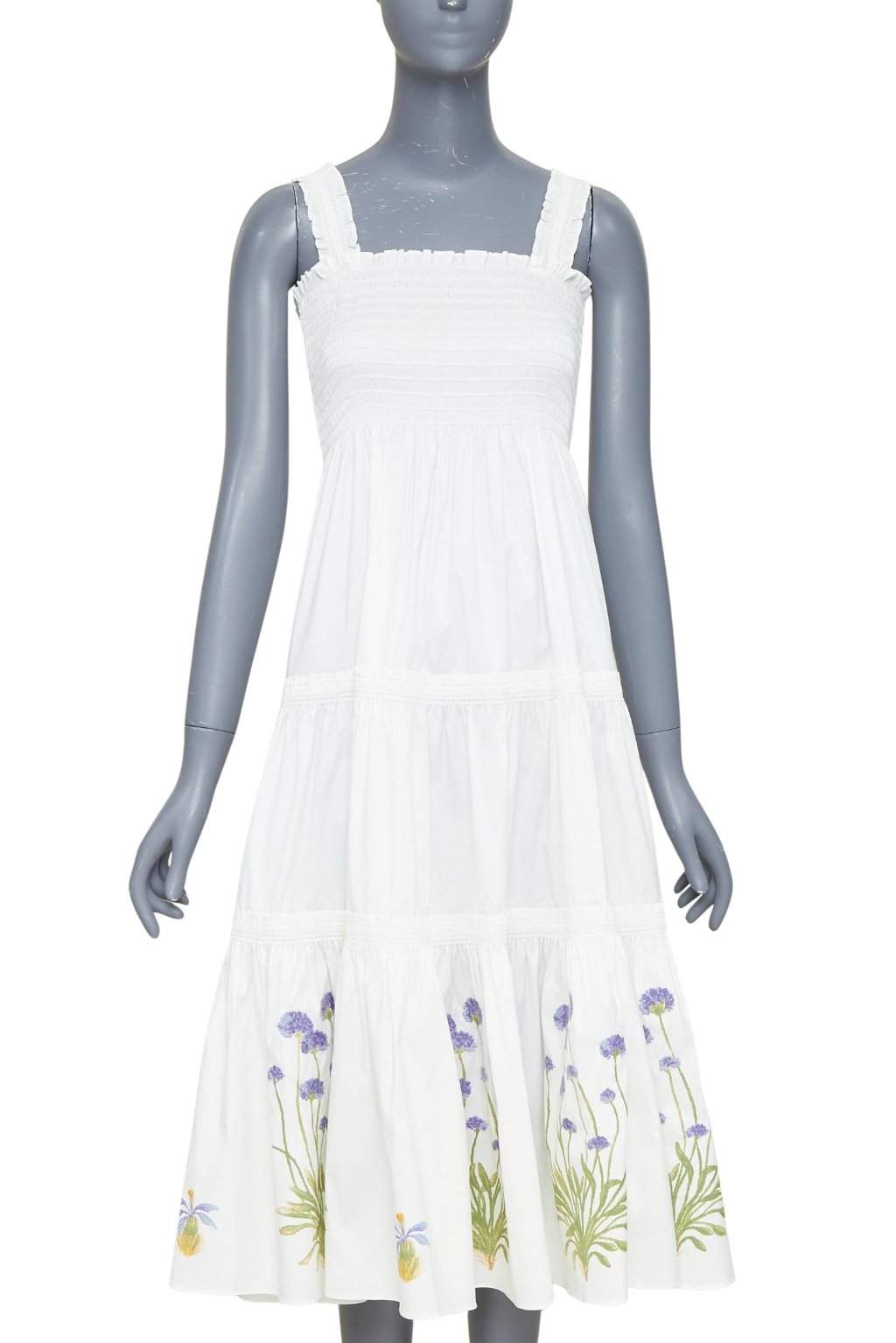 Tory Burch Embroidered Smocked Midi Beige Cotton Very good condition - Front View