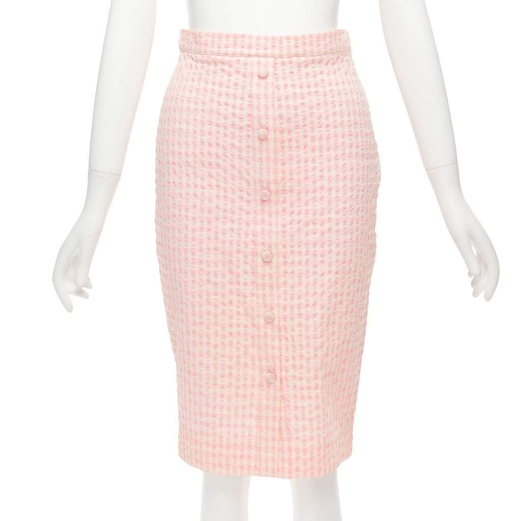 Altuzarra Gingham Button Skirt Pink Cotton Never worn - Front View