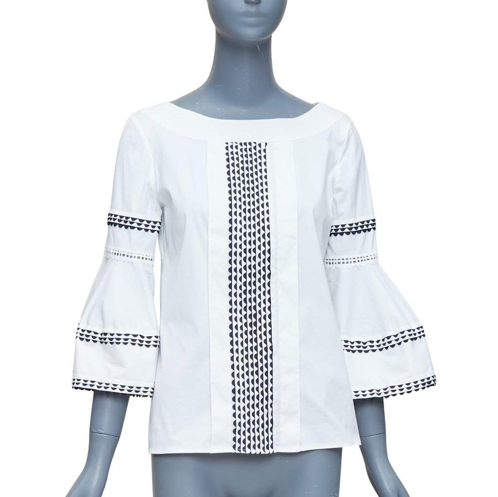 Oscar de la Renta Scallop Sleeve Top Beige Cotton Fair condition - Front View