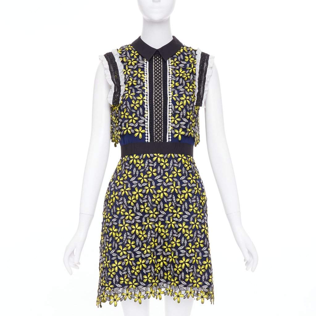 SELF-PORTRAIT Eleina Sculpted Daisy Guipure Dress Yellow Polyester Very good condition - Front View