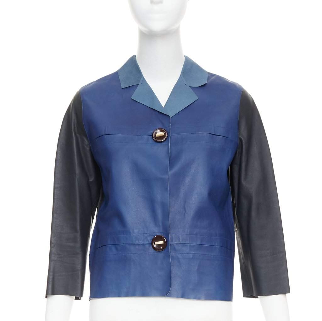 Marni Blue Leather Leather Jacket Blue Leather Very good condition - Front View