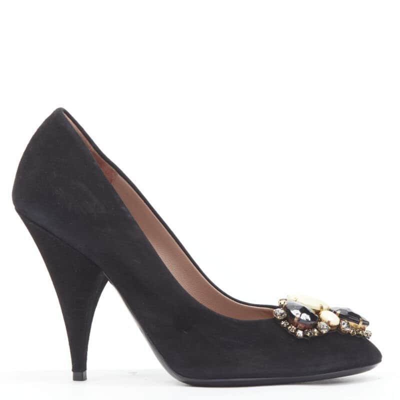 Yves Saint Laurent Rhinestone Heel Pumps Black Suede Very good condition - Front View