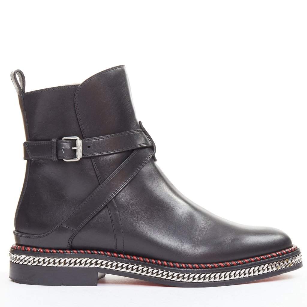 Christian Louboutin Chelsea Chain Flat Calf Brosse Black Leather Good condition - Front View