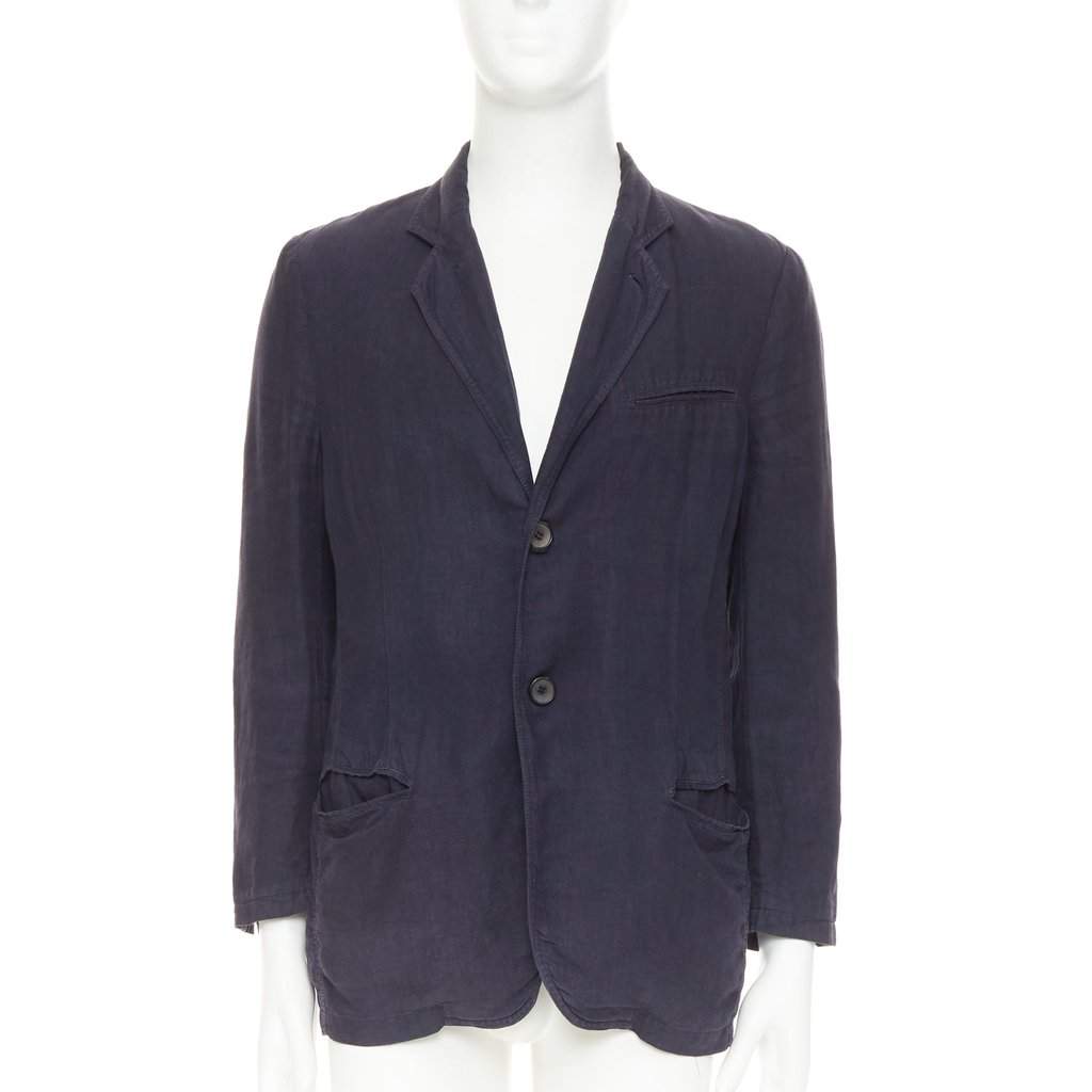 Giorgio Armani Navy Linen Jacket Navy Linen Fair condition - Front View