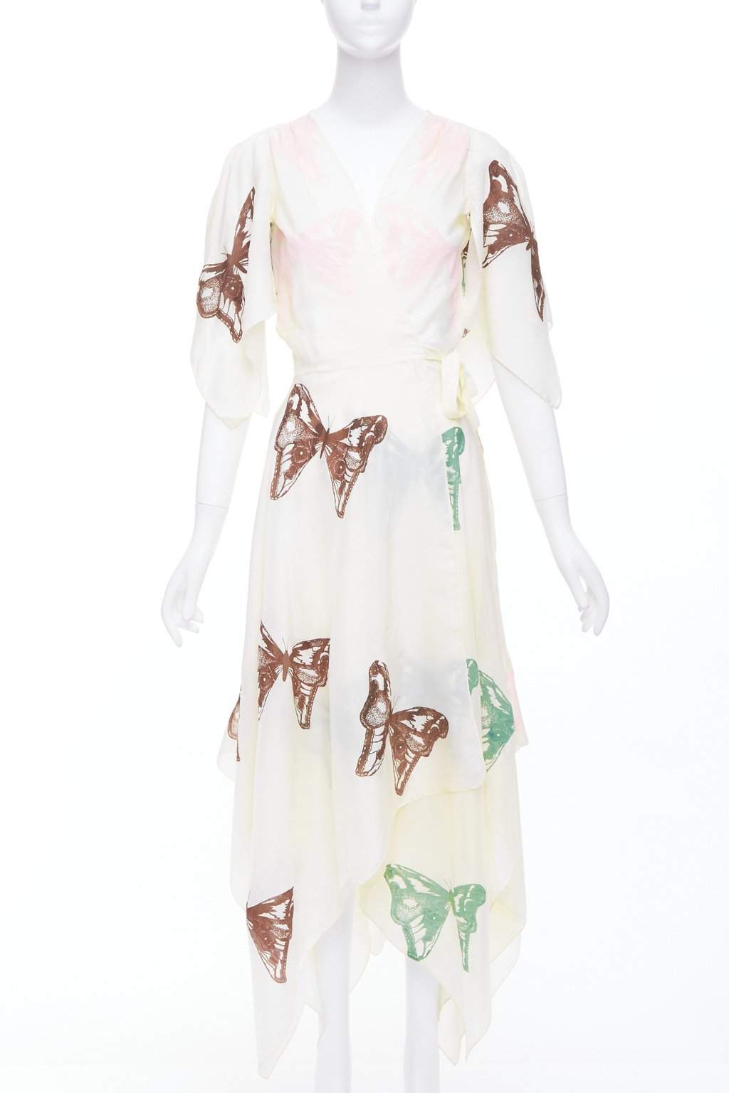 Jesse Kamm Butterfly Wrap Dress Ecru Silk Very good condition - Front View
