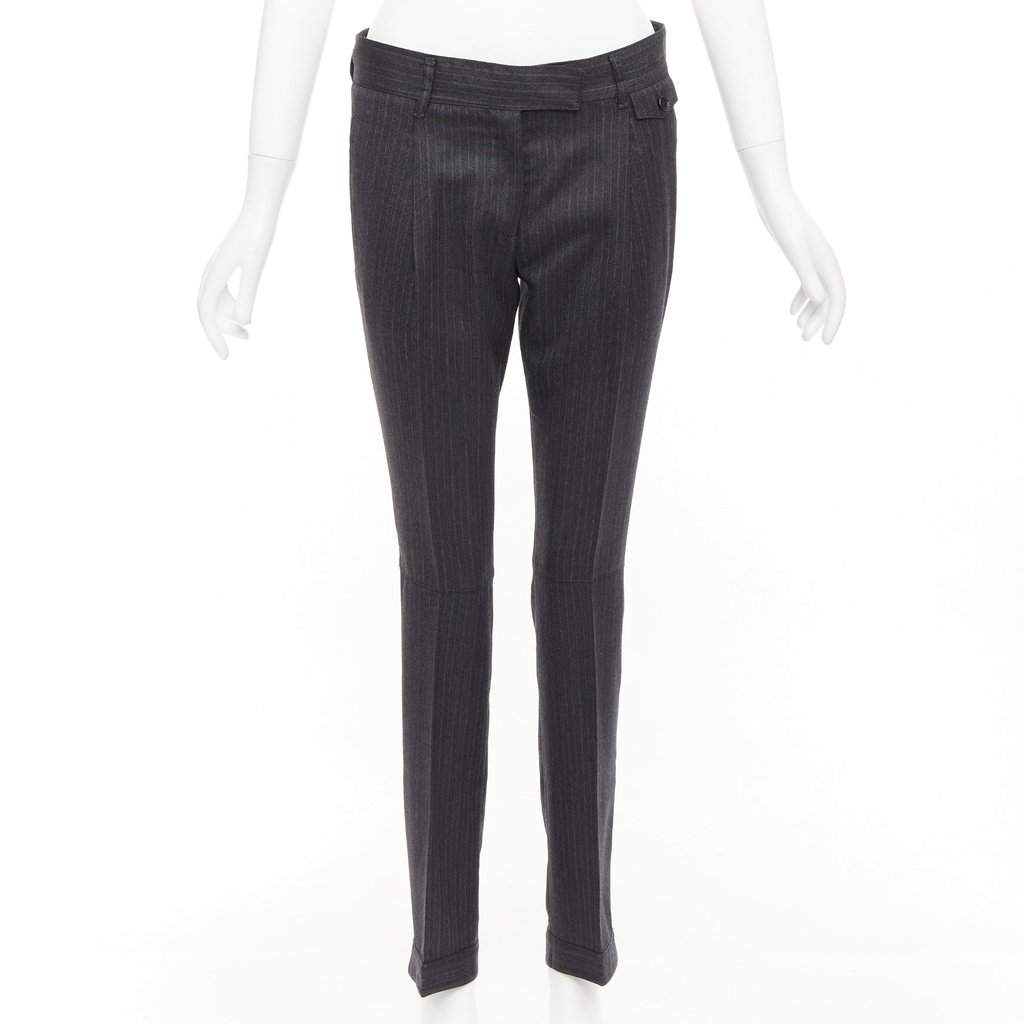 Prada Pinstripe Cuffed Pants Grey Wool Never worn - Front View