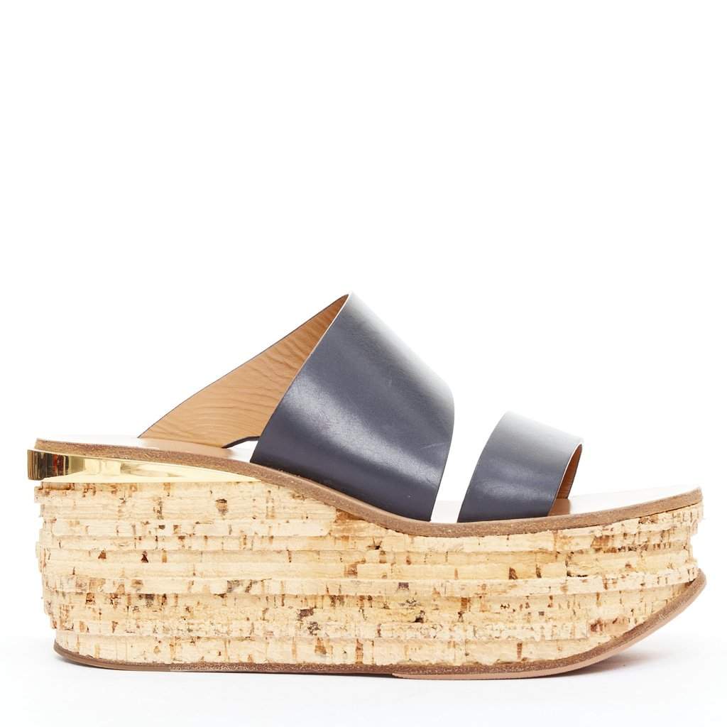 Chloé Cork Wedge Sandals Navy Leather Very good condition - Front View