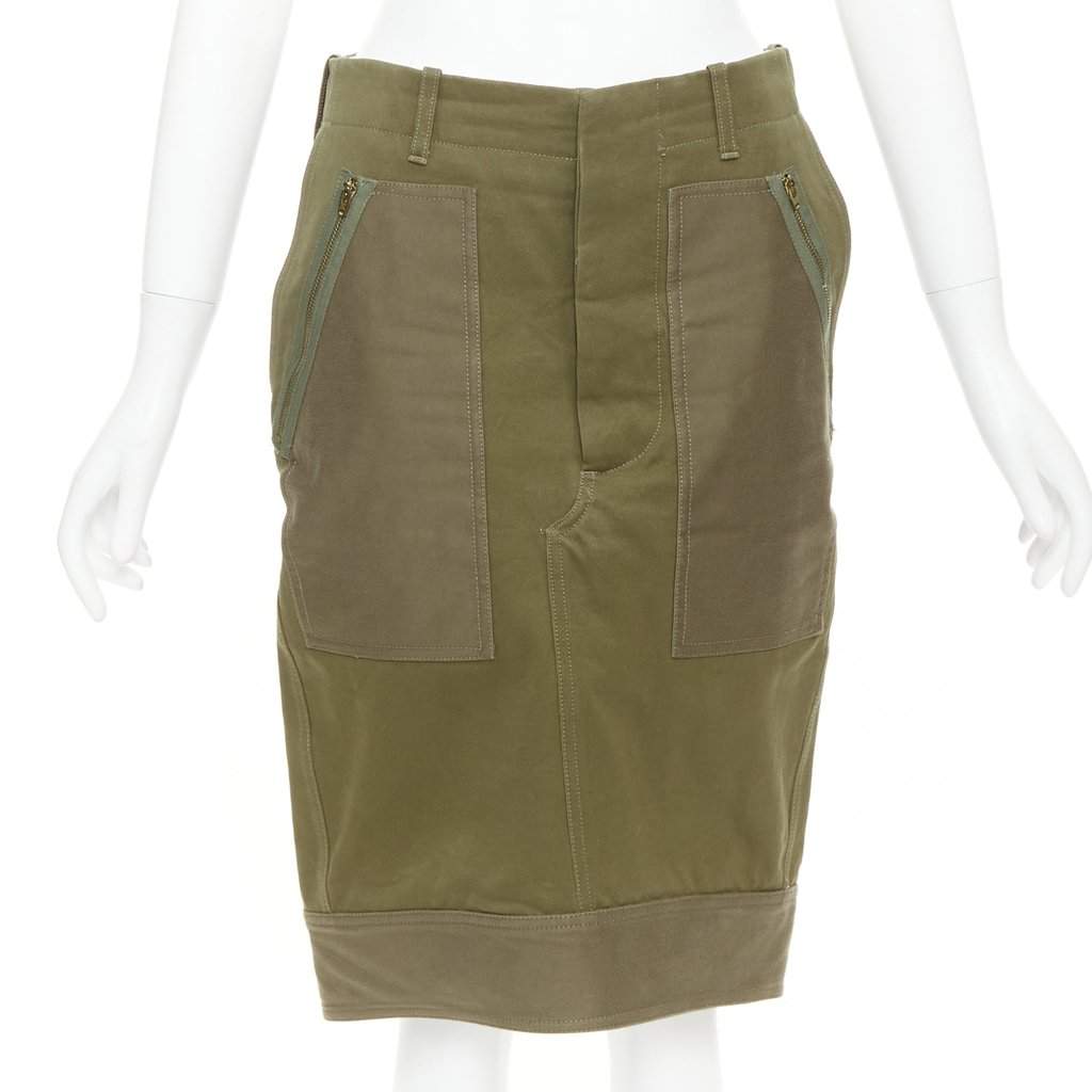 Celine Green Cotton Skirt Green Cotton Very good condition - Front View
