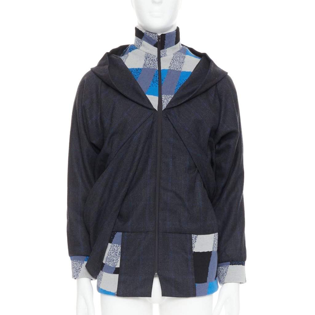 Unsigned Geometric Wool Jacket Blue Wool Very good condition - Front View