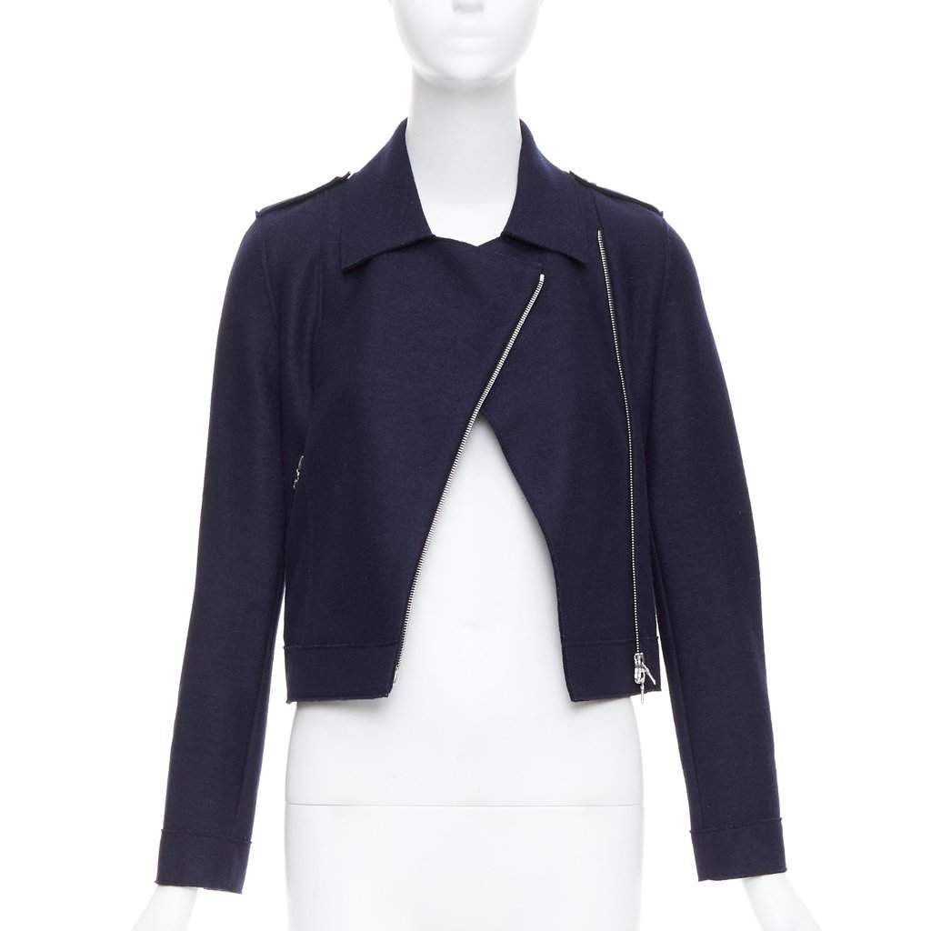 HARRIS WHARF LONDON Navy Wool Biker Jacket Navy Wool Very good - Front View