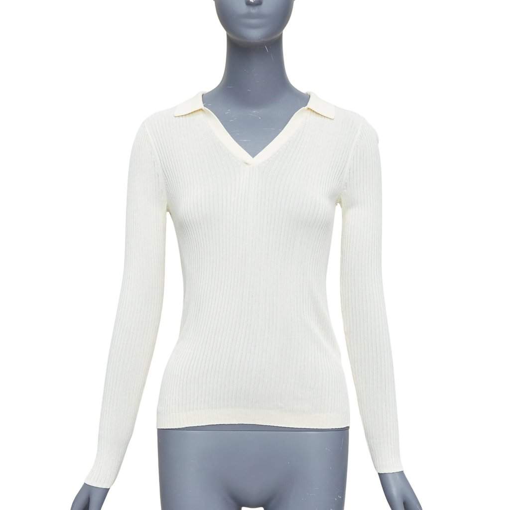 Club Monaco Ribbed Polo Set Ecru Viscose Never worn - Front View