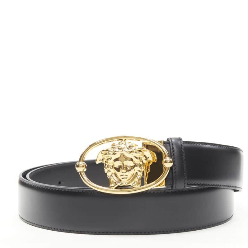 Versace Scaled Blue Leather Belt Black Leather Never worn - Front View