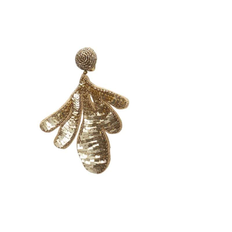 Oscar de la Renta sequin leaf earring Gold Never worn - Front View