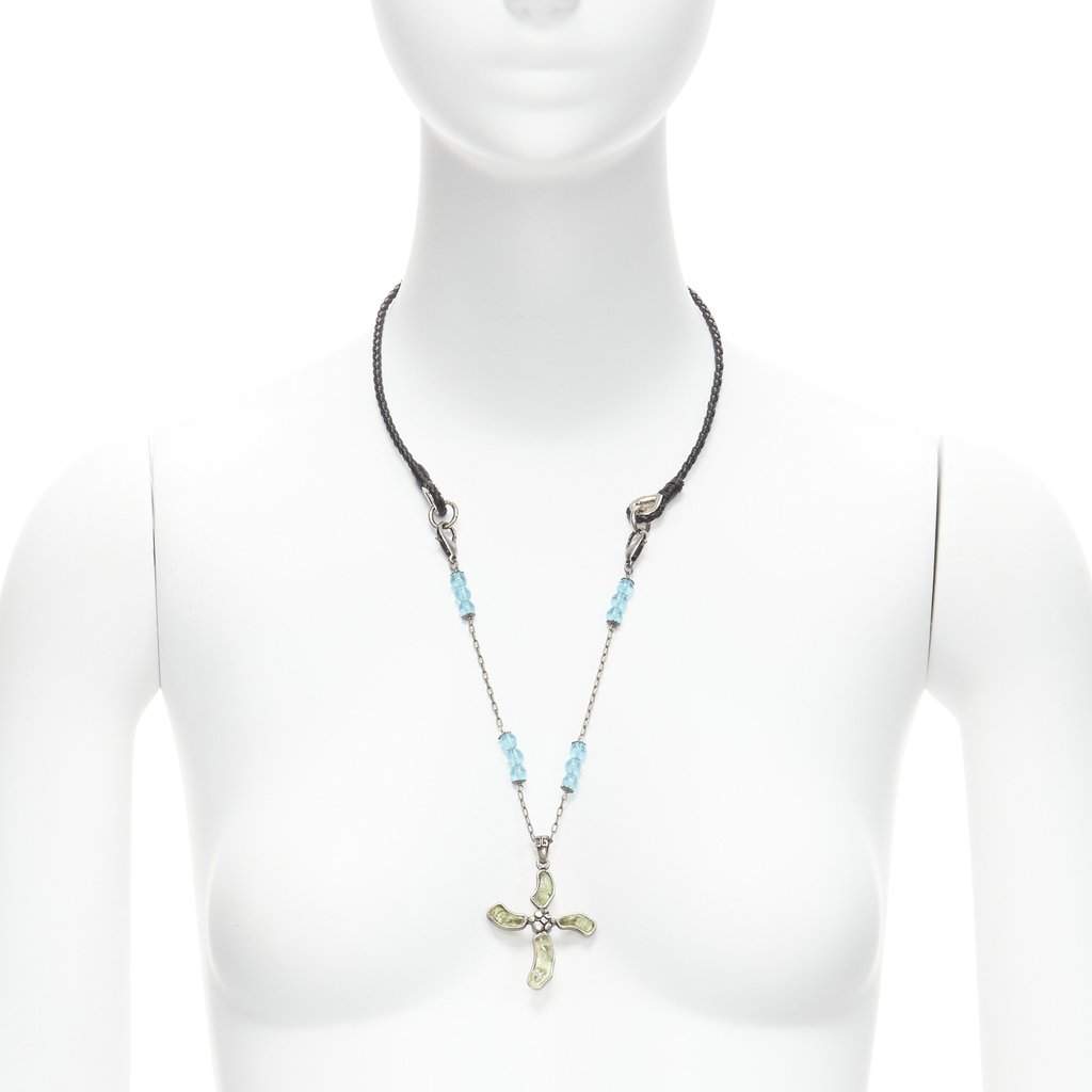 Dolce & Gabbana Emerald Cross Necklace Black Metal Very good condition - Front View