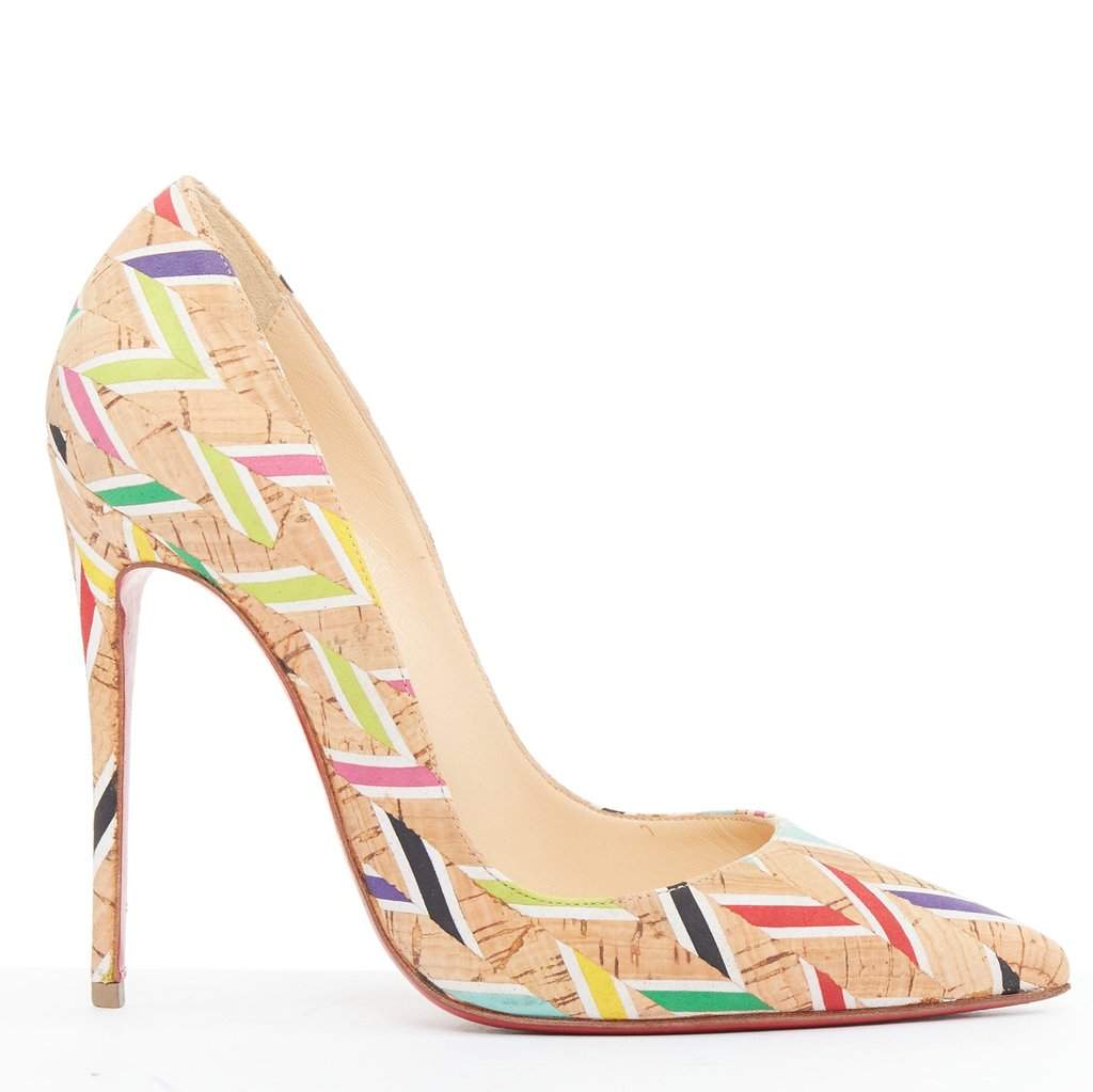 Christian Louboutin Cork Chevron So Kate Beige Polyester Good condition - Front View