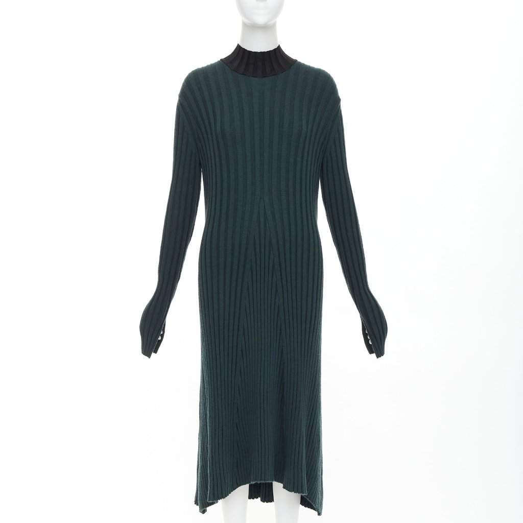 Celine Green Wool Dress Green Wool Very good condition - Front View