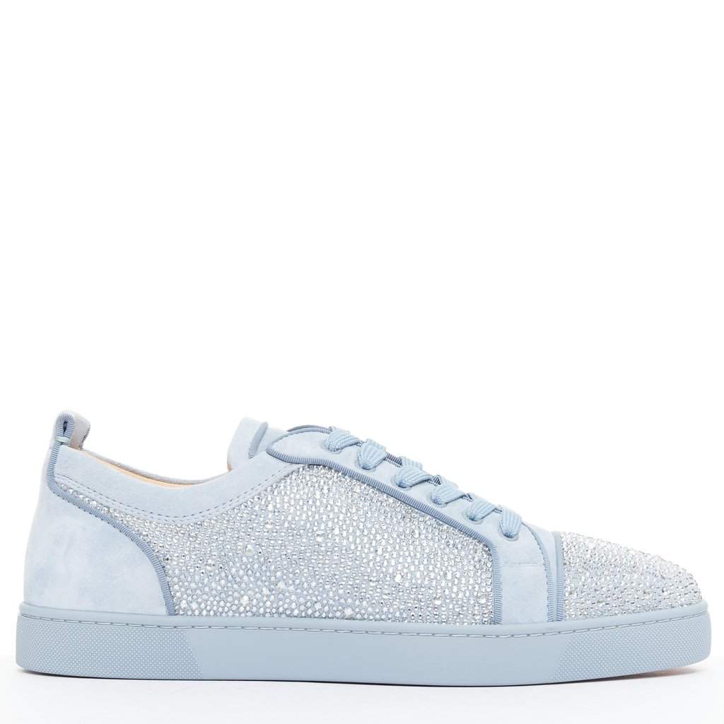 Christian Louboutin Louis Junior Strass Flat Blue Suede Never worn - Front View