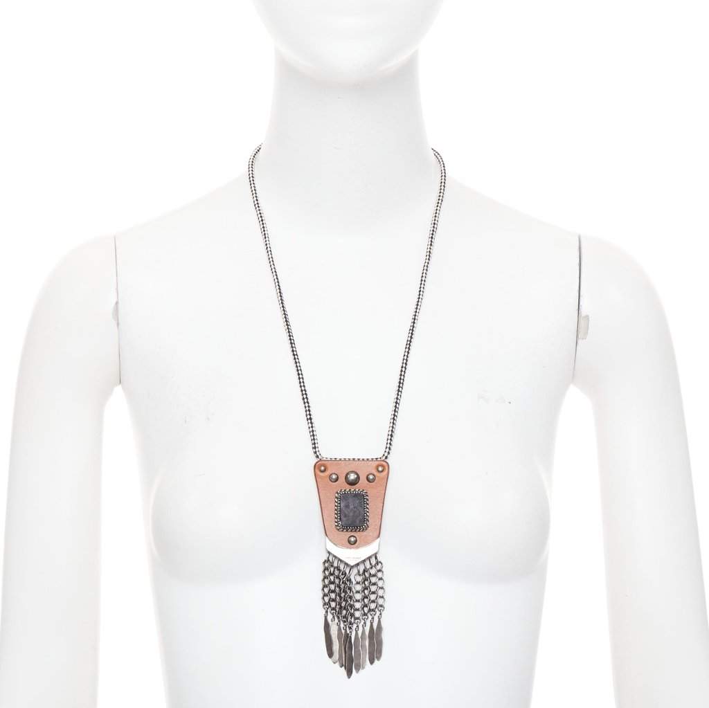 Saint Laurent Brown Leather Necklace Brown Leather Very good condition - Front View