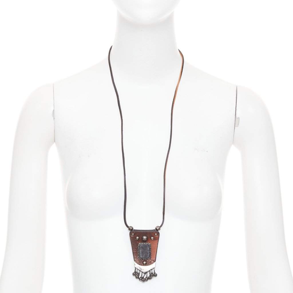 Saint Laurent Brown Leather Necklace Brown Leather Very good condition - Front View