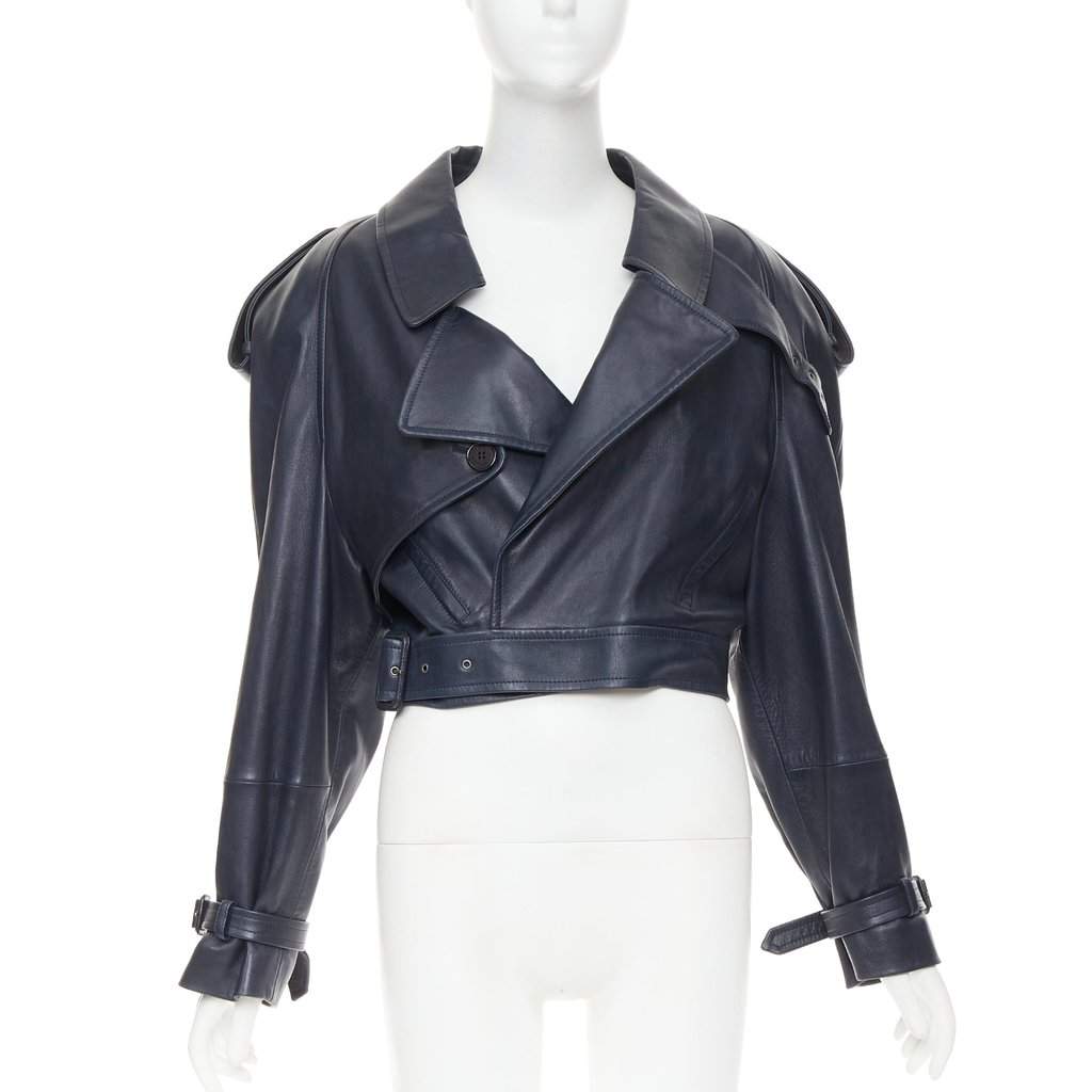 Saint Laurent Navy Leather Leather Jacket Navy Leather Very good condition - Front View