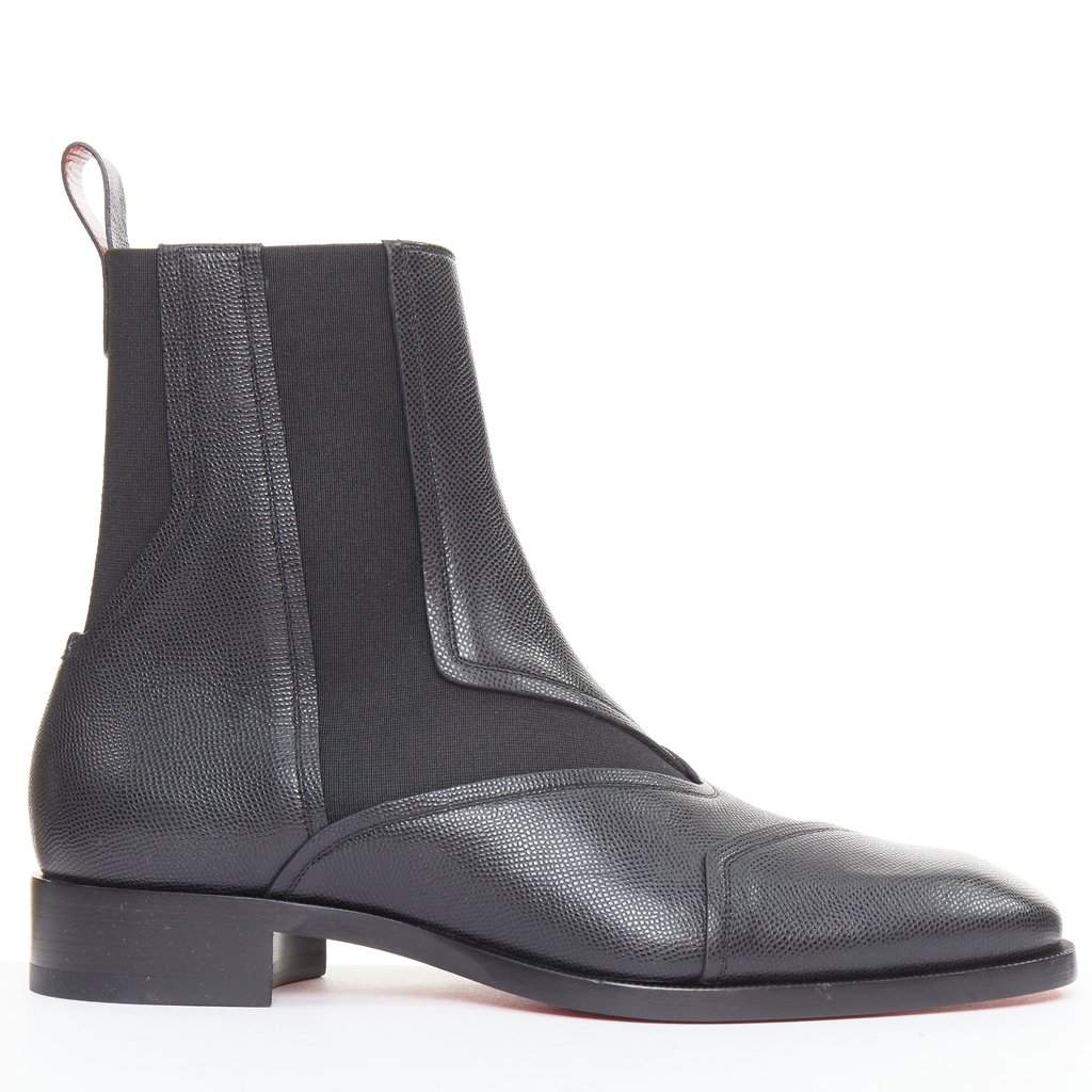 Christian Louboutin Boabi Chelsea Flat Calf Petit Grain Black Leather Never worn - Front View
