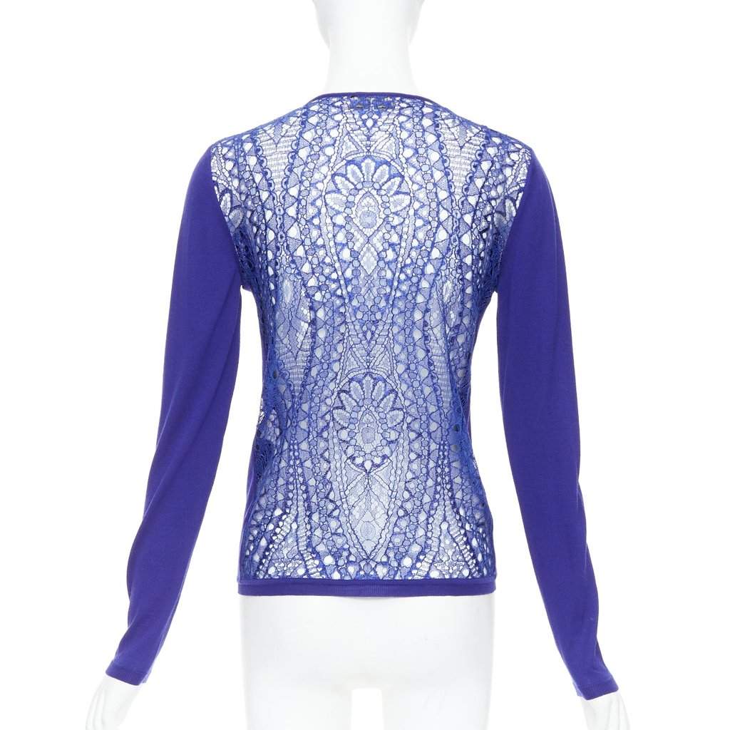 Emilio Pucci Floral Lace Cardigan Blue Wool Very good condition - Front View