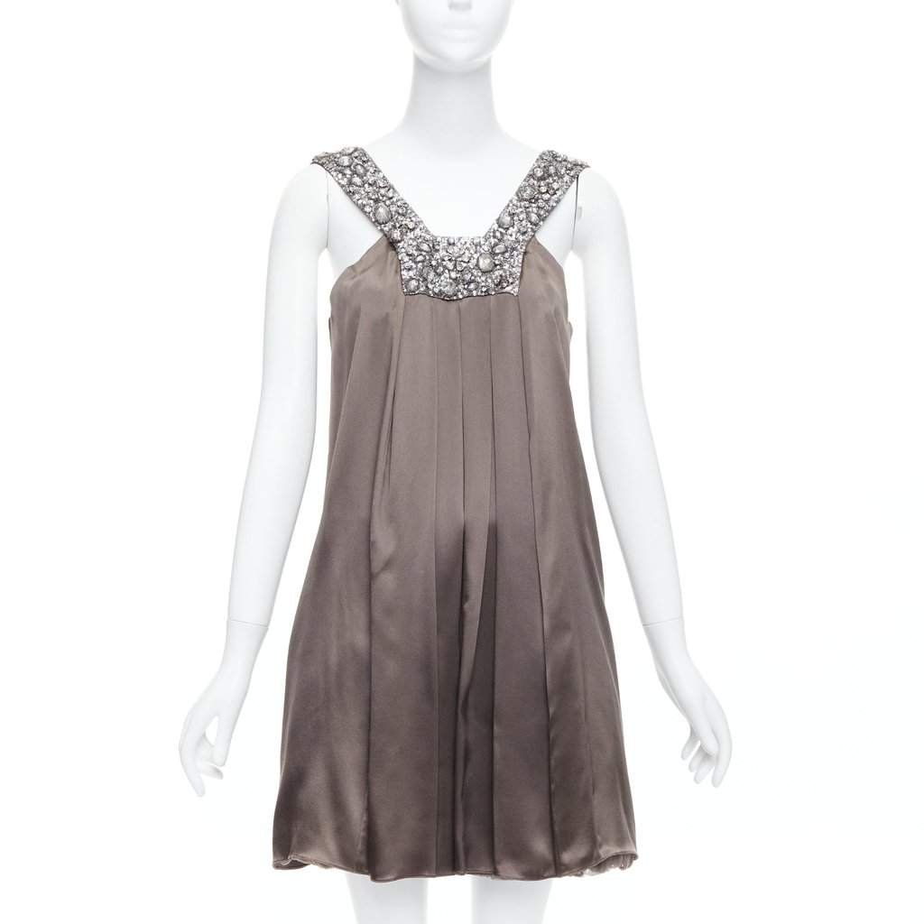 Collette Dinnigan Bronze Neckline Dress Grey Silk Fair condition - Front View