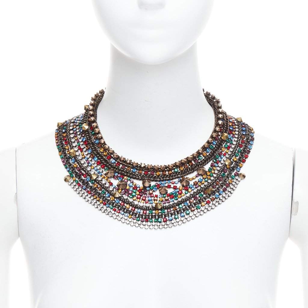 Iosselliani Rhinestone Collar Necklace Gold Metal Never worn - Front View